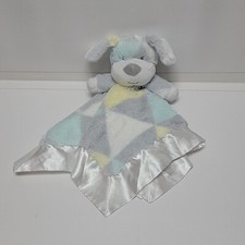 Baby Essentials Puppy Dog Lovey Gray Yellow Blanket Plush Satin 17"