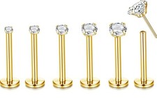 3 pc 20g 18g 16g Push Threadless Gold Steel Nose Stud Labret Tragus Lip Ear Ring