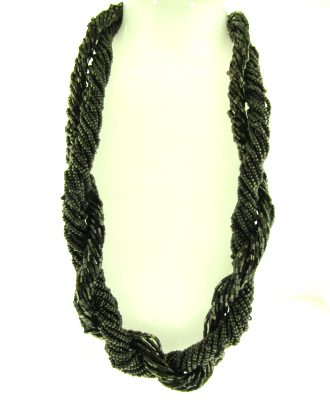 Vtg Multi Strand Gray Beaded Statement Necklace 1… - image 6