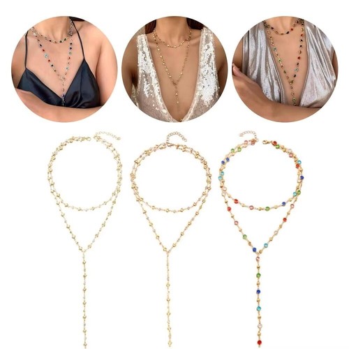 Vintage Crystal Chain Necklace Colorful Clavicle Chain Necklace Summer Holiday
