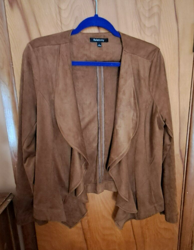 Relativity Jacket Womens L Brown Open Drape Faux Suede Leather Jacket - Picture 9 of 9