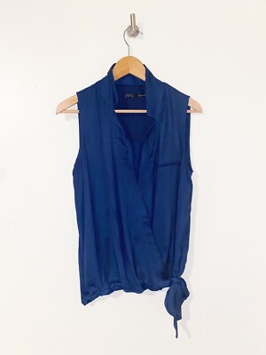 Zara Basic Top Women Dark Blue Sleeveless Size Medium Summer Vacation
