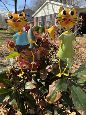 Flower Garden Stakes Outdoor Decor Him & Her Cats