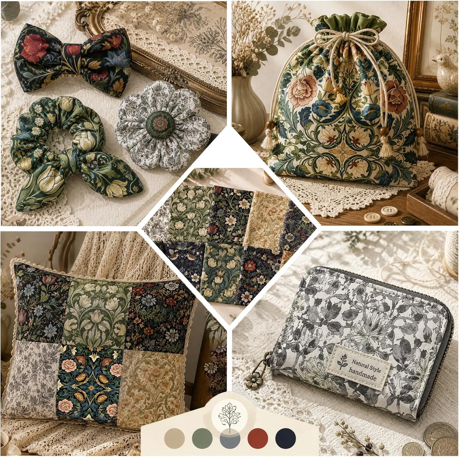20 Pcs 10"X10" William Morris Flower Floral Cotton Quilting Fabric Squares image 6