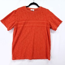Dior Oblique Jacquard T-Shirt Womens Medium Orange Terry Crew Neck Cotton