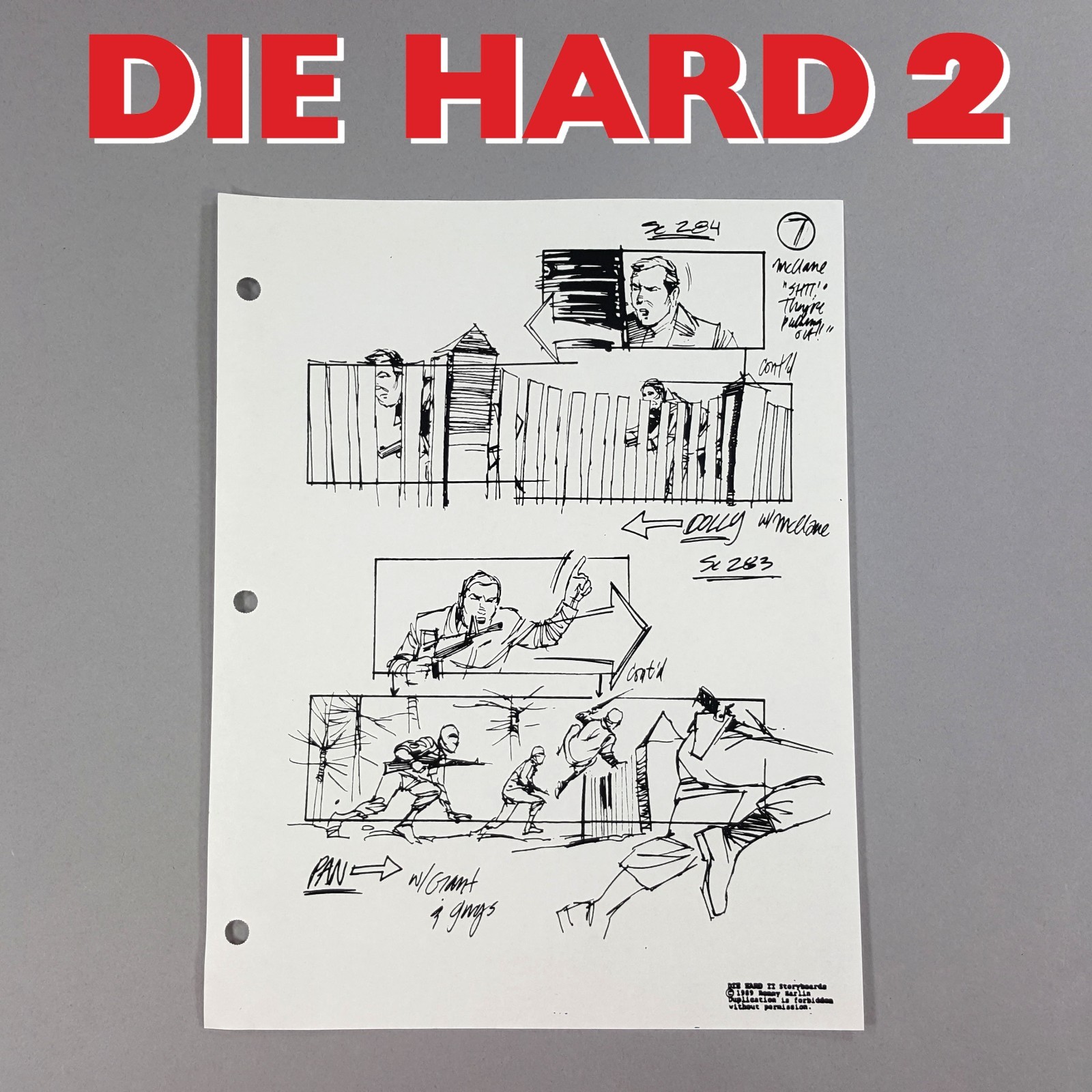 Die Hard 2 - Production Used Storyboard, Bruce Willis Church Shootout Prop 284-7