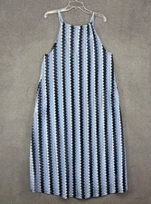 C&C California Dress Womens Medium Blue Sheer Crochet Lace Halter A-Line Tassel