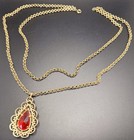 Vintage Gold Tone Layered Pendant Necklace Orange Glass Stone AVON GRANADA — photo 6