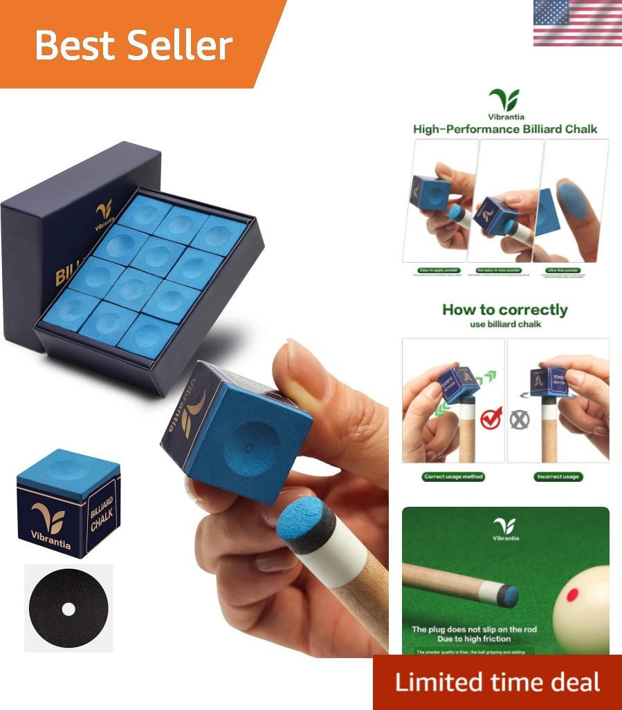 Taco de billar profesional, tiza de billar estándar de torneo, 12 cubos/caja con tra...