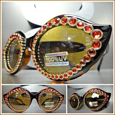 Funky Retro Cat Eye Unique Lip Shape SUN GLASSES Tortoise Frame Bling Crystals