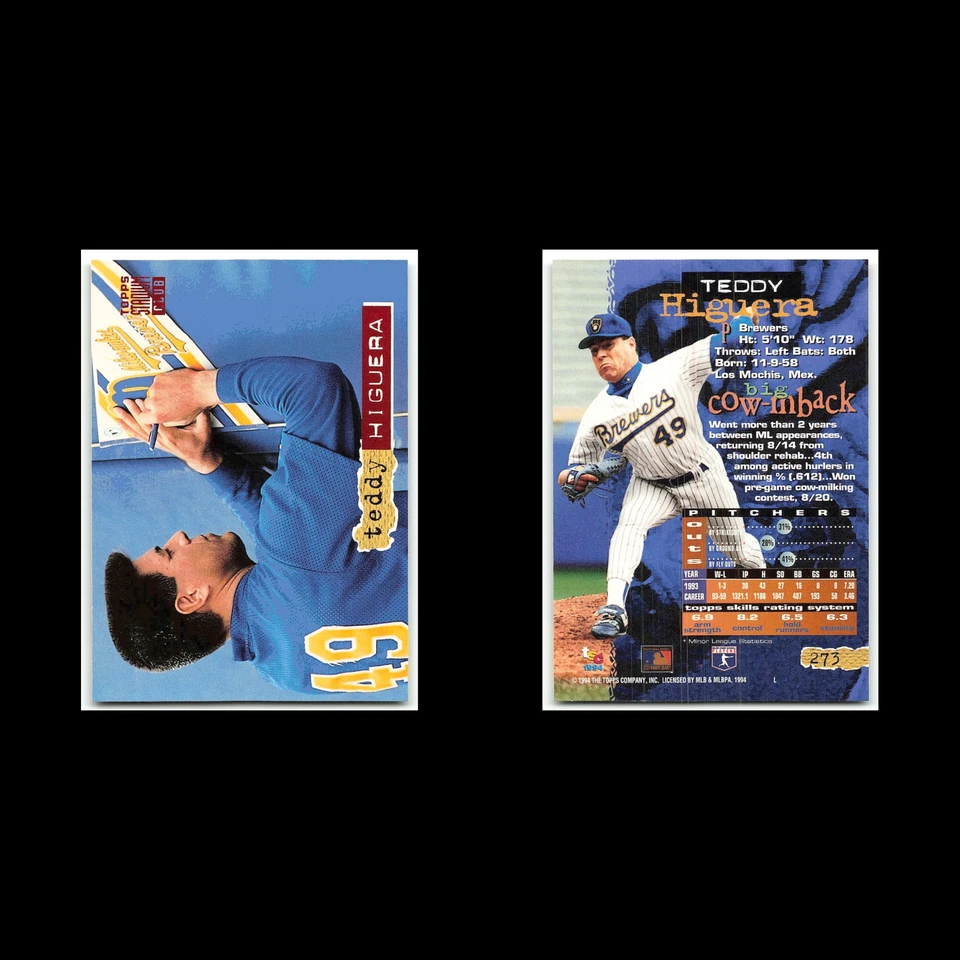 Teddy Higuera #273 1994 Topps Stadium Club Milwaukee Brewers Baseball Card MLB - Image 3 of 3