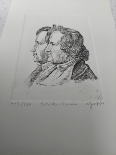 Hermanos Grimm, Hanau - Paul Eddie Pfisterer - aguafuerte original aprox. 1980 siglo - Imagen 2 de 6