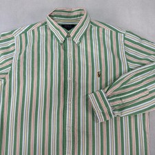 Polo Ralph Lauren Shirt Mens Large Green Stripe Button Down Long Sleeve Prep