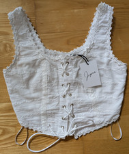 Japna Corset Bustier Crop Top Cotton Lace Up - White XS X-Small 11570E, India