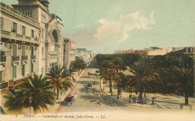 B611 Tunis, Tunisia, Cathedral of Saint Vincent de Paul and the boulevard