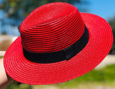 Hatter Unisex Panama Hat Red With Band Black Glam Fedora: Summer Beach Sun Hat