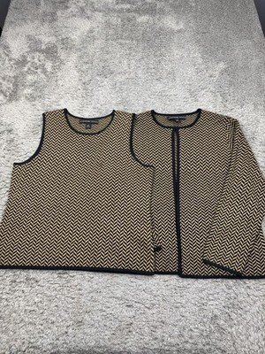 Josephine Chaus Sweater Women XL Chevron Striped Wool Blend Cardigan Tank 2pc