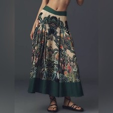 NWT Size XXSP (Waist 12") -Farm Rio Jungle Print V-Waist Midi Skirt (NWT US$290)