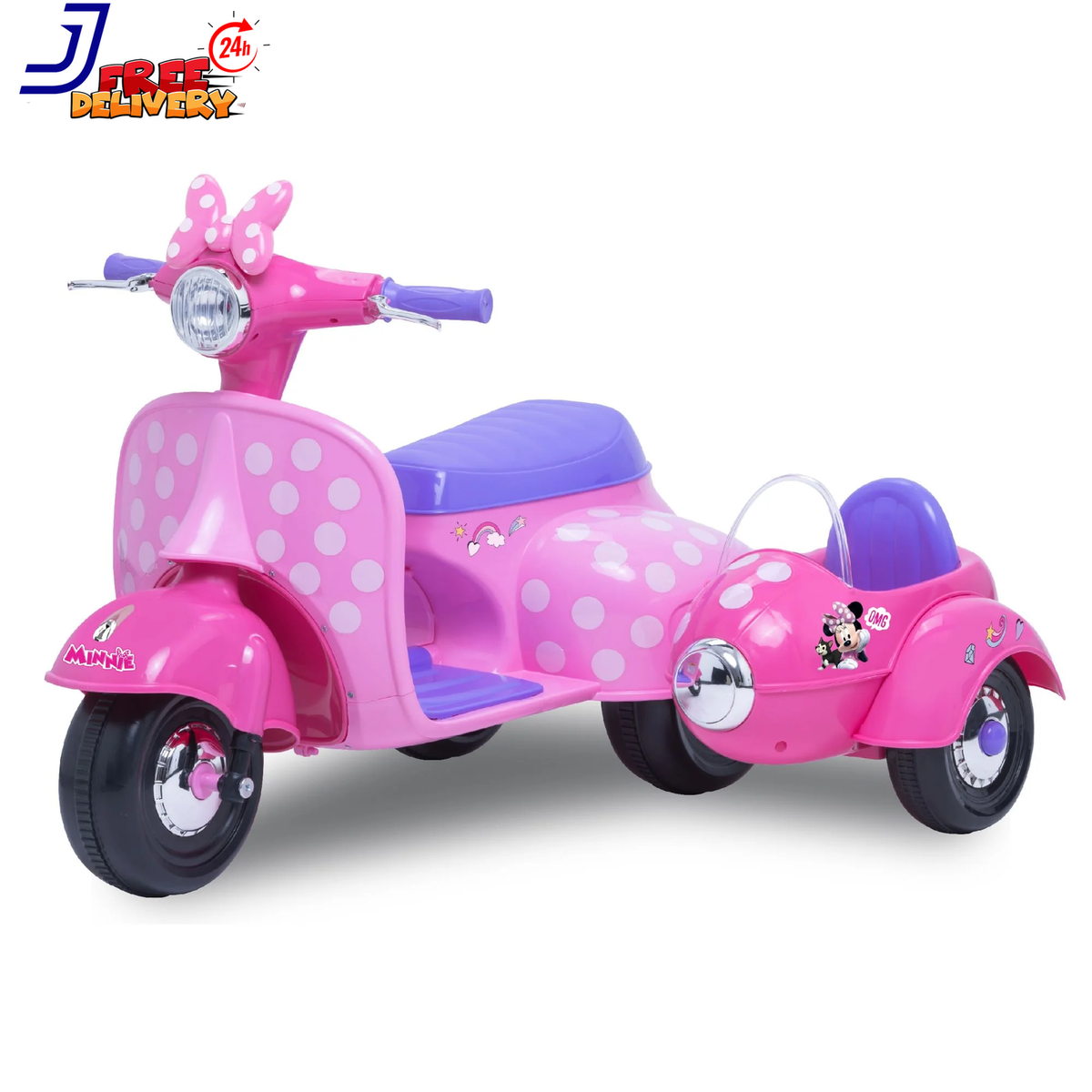 6V Minnie Mouse Happy Helpers Scooter with Sidecar Ride-On Toy by
