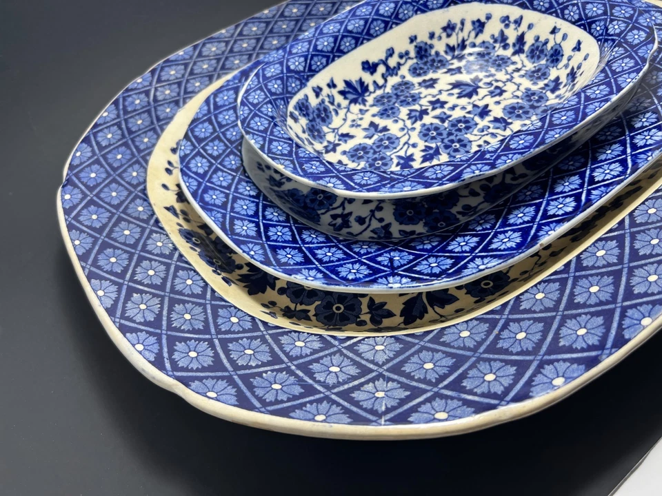 Антикварный набор синих тарелок 1880 Ridgway Hawthornden — День благодарения! - Изображение 4 из 4