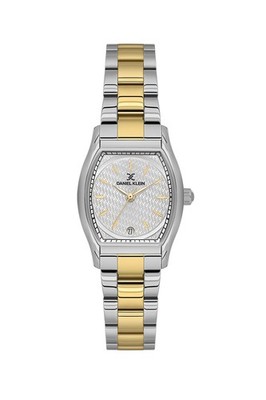 Womens 25mm Tonneau Quartz Watch Steel Strap Silver and Gold Date