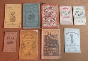 Large Lot of 9 Indian Wars Era Early 1870s Almanacs Pills Medicine