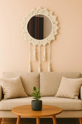 Macrame Round Mirror Wall Mirror Boho Mirror Handmade Cotton Rope Macrame A24