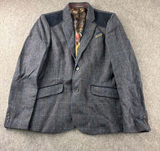 Ted Baker Blazer Jacket Mens Large Grey Herringbone Wool Pheasant Lining Size 3