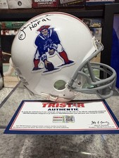 JOHN HANNAH NE PATRIOTS HOF 91' COA TRISTAR AUTO Signed AUTOGRAPH Mini Helmet