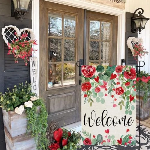 Valentines Day Floral Garden Flag 12x18 Inch Double Sided for Outside Welcome - Picture 4 of 7