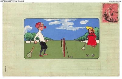 BAWP3-0204-SPORTS - TENNIS - Un couple jouant au tennis PAR ILLUSTRATEUR - Photo 1/2