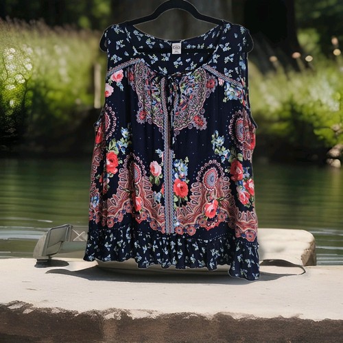 Bila Sleeveless Top Women Floral Multicolored Gauzy Size XXL Rayon