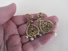 Vintage Gold Tone  Heart Dangle with small Pearls Earrings  CostumeJewelry