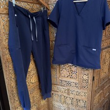 FIGS Womens Navy Blue Zamora Jogger Scrub Pants  Top Medical W18SW2005 Read