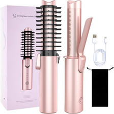 Cordless Curling Iron Brush, 3-In-1 Travel Hair Curler Straightener Brush, 7000M