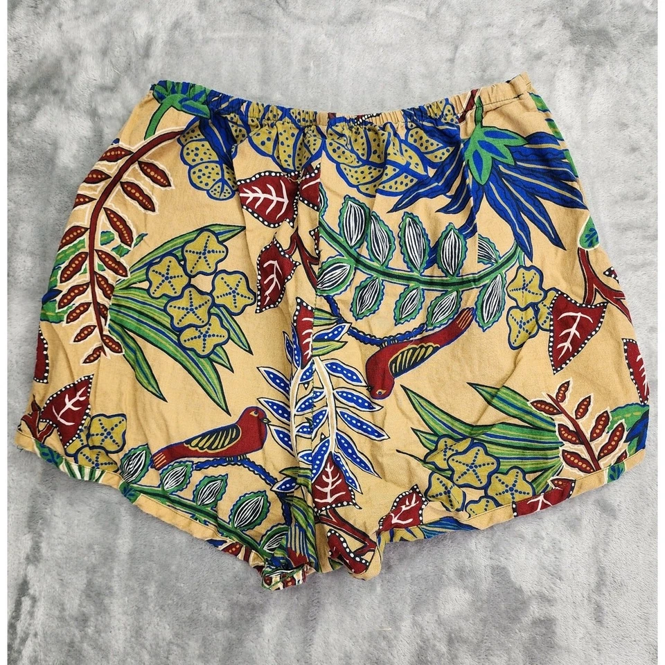Pantalones Cortos Vintage Años 80 Para Mujer Talla 13/14 Tostado Hawaiano Floral Corbata Frontal Envoltura Playa Foto 2 de 4