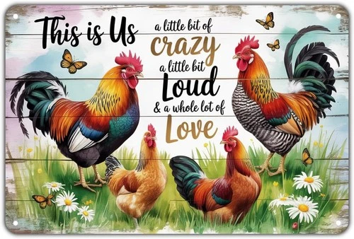 Rooster Chicken Family Tin Metal Signs Home Décor Vintage Farm Animal Print Aest