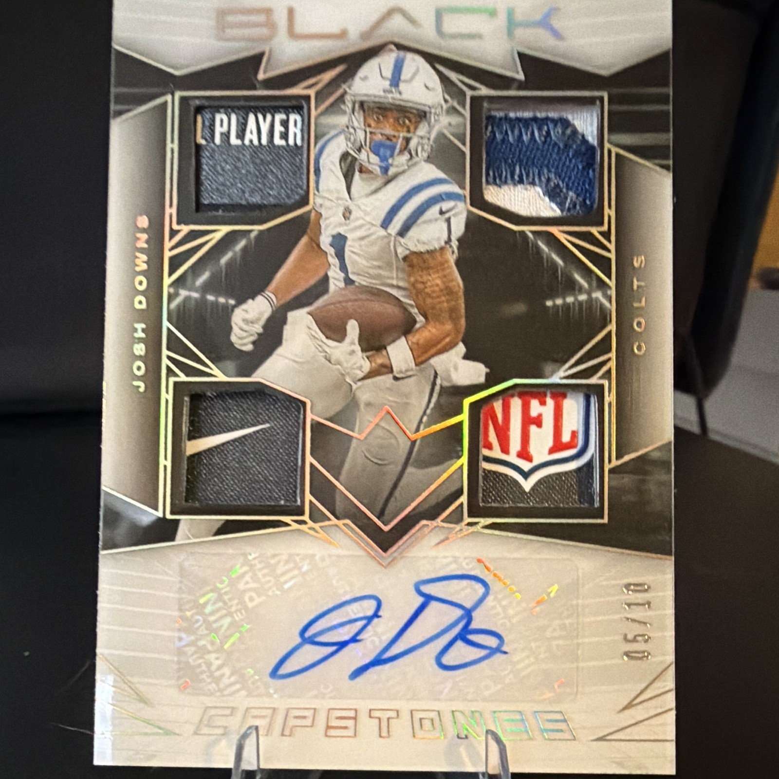 2024 Panini Black Josh Downs Capstone Quad Patch Auto NFL Shield Nike Swoosh /10