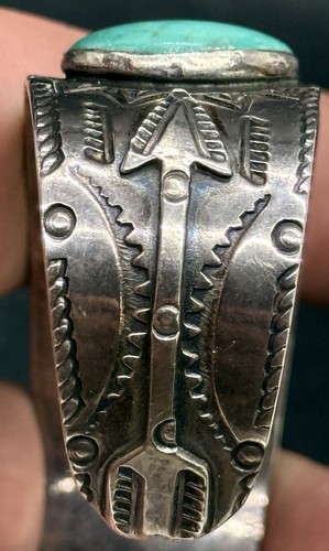 Increíble Brazalete Flecha Turquesa Gema Esterlina Navajo Era Fred Harvey Grande - Imagen 11 de 18