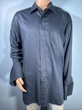 Fubu The Collection Navy Blue Dress Shirt Men's Size 18.5, 36/37 French Cuffs