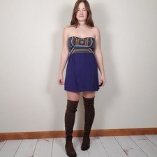 Urban Outfitters Staring at Stars Blue Multi Striped Baja Bustier Dress Womens 2