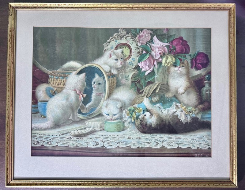 Antique 1907 Chromolithograph “The Five Senses” H.C. Plumb — Original Frame