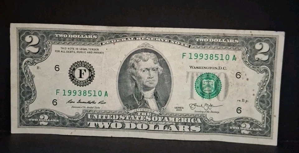 1993 August 5 Birthday  Anniversary Note Fancy Serial Number $2 Two Dollar  Bill - Image 2 of 3