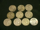 Ten (10) Franklin & Walking Liberty Half Dollars   1/2 Roll 90% Silver  (#Lot15)