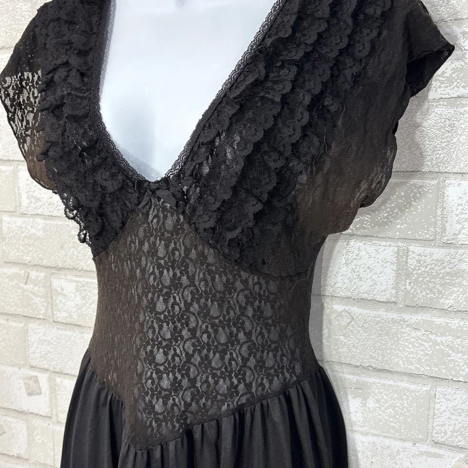 Vintage Goth Lace Slip Dress S Witch Medieval Vamp Dark Romantic Lingerie USA - Image 2 of 4
