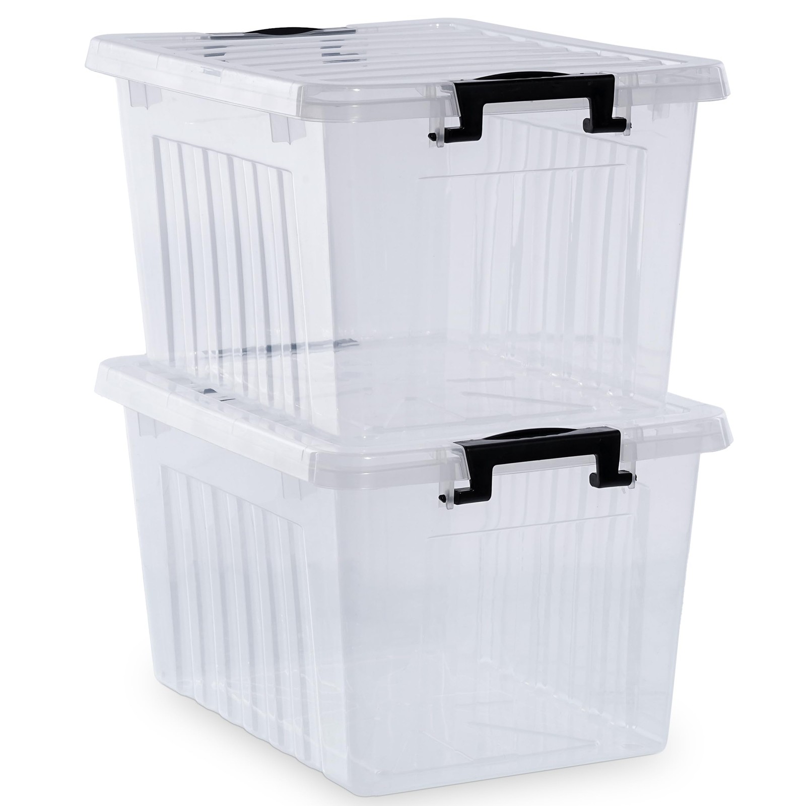 Clear 22 QT Stackable Nestable Plastic Storage Bins with Lids for Home Organization