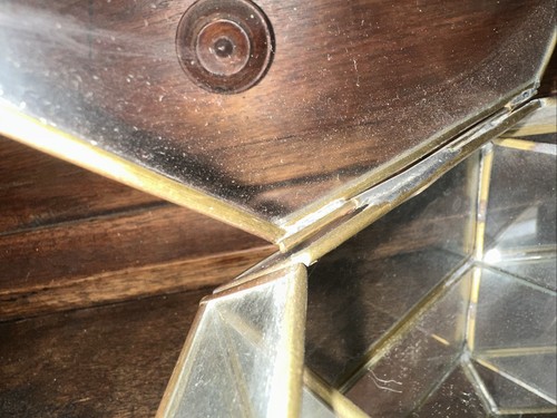 Vintage Mid Century Brass & Glass 3 Shelf Curio Display Cabinet 12.5” Octagon - Picture 11 of 13