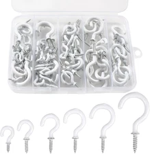 90 Pcs White Ceiling Hooks Kit, 6 Sizes Vinyl Coated Screw-In Plant, Kitchen, Cu