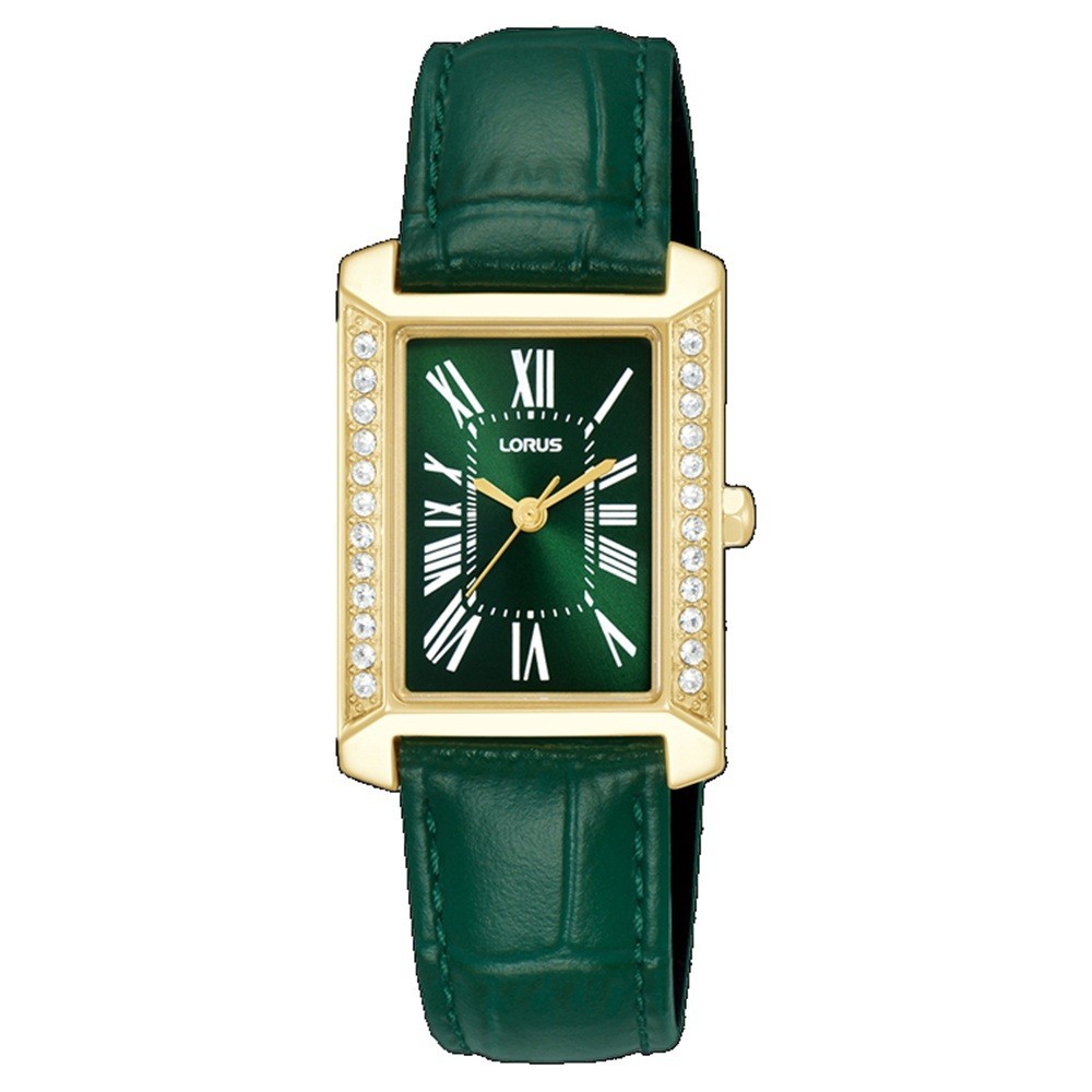 Lorus Watch RG242YX9 Ladies Rectangle Crystal Set Green Dial & Strap-RRP £84.99