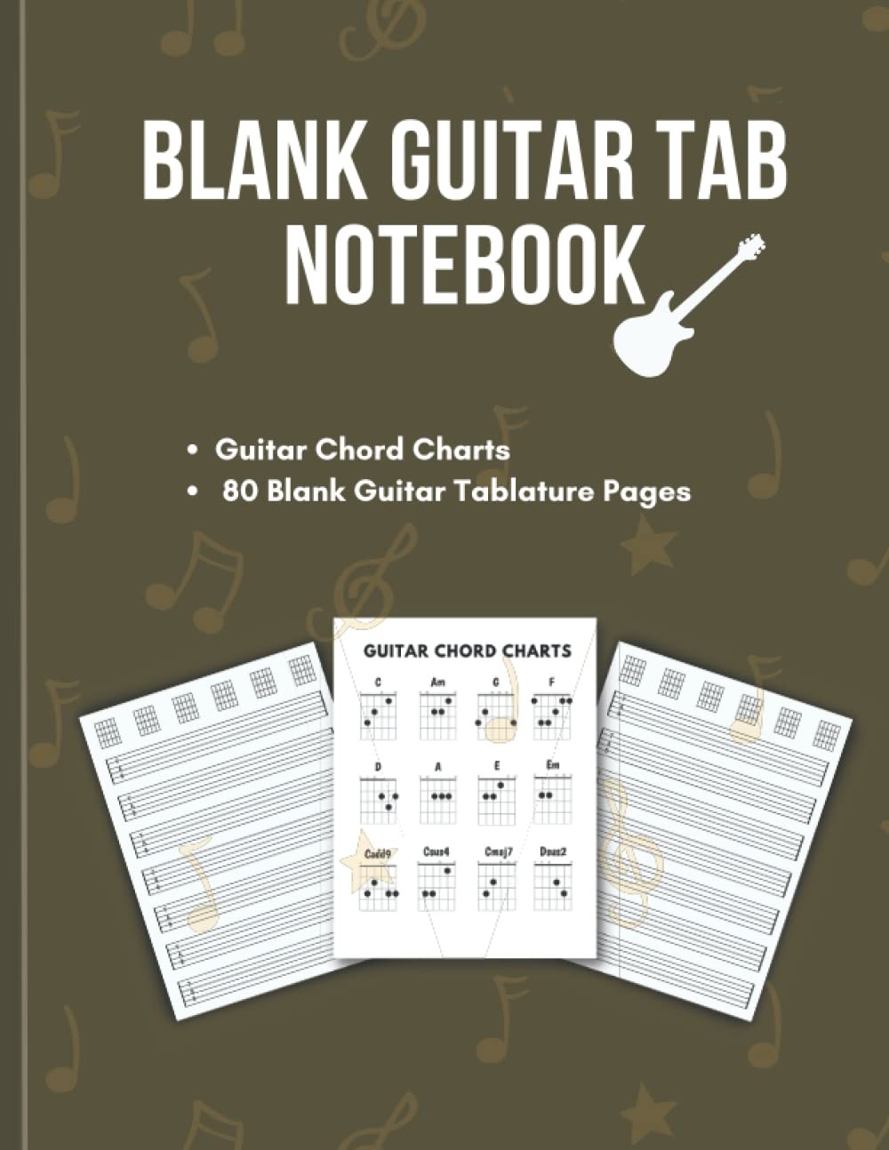 Blank Guitar Tab Notebook: Music Journal for Guitar with Chord Diagrams and Guitar Chart Chords, 80 Pages - Large: 8.5" x 11" - Image 2